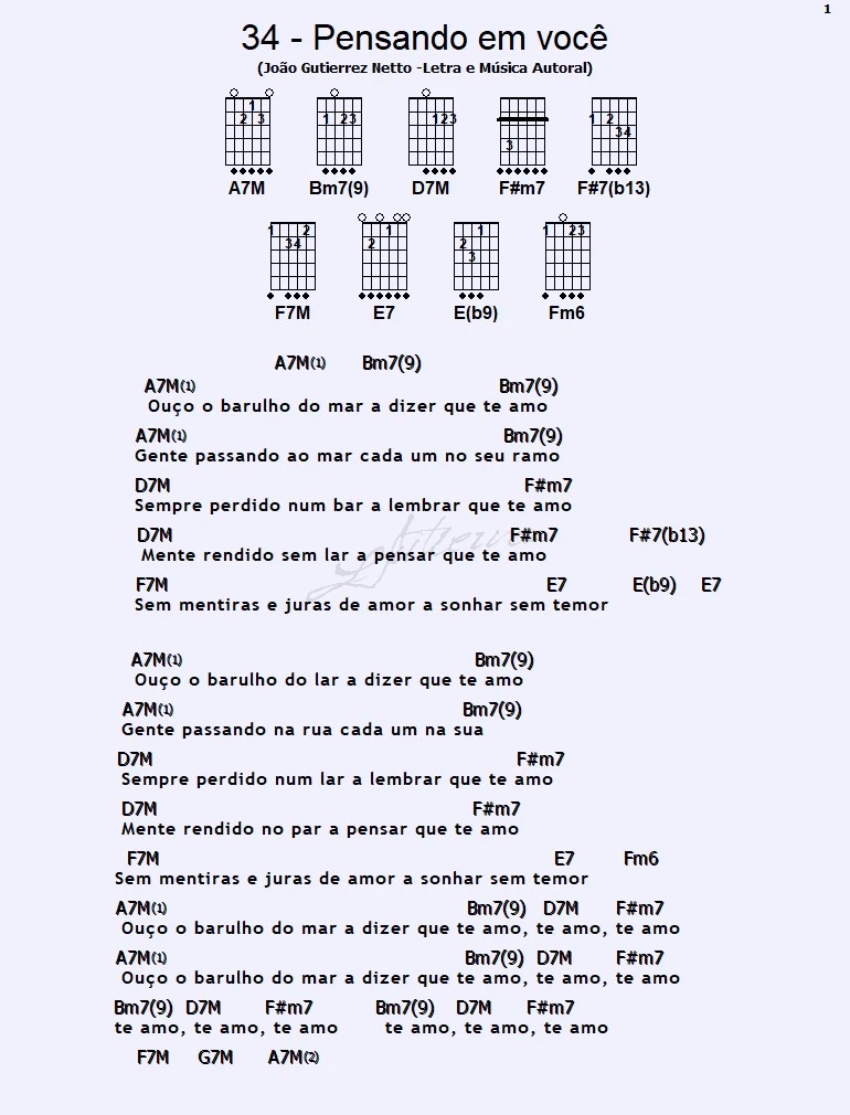 34- Pensando em você, Música
